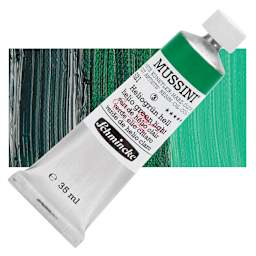 Schmincke Mussini Oil Color - Helio Green Light, 35 ml tube and swatch