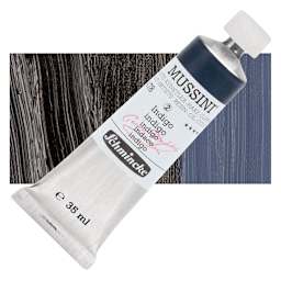 Schmincke Mussini Oil Color - Indigo, 35 ml tube and swatch