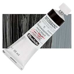 Schmincke Mussini Oil Color - Ivory Black, 35 ml tube and swatch