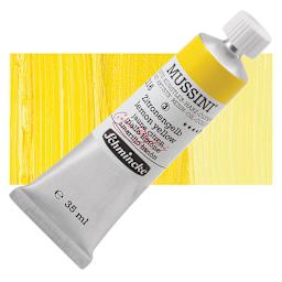 Schmincke Mussini Oil Color - Lemon Yellow, 35 ml tube and swatch