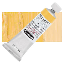Schmincke Mussini Oil Color - Naples Yellow Deep, 35 ml tube and swatch