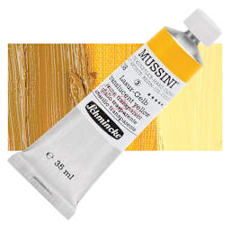 Schmincke Mussini Oil Color - Translucent Yellow, 35 ml tube and swatch