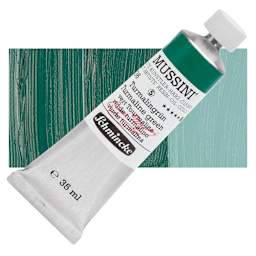Schmincke Mussini Oil Color - Turmaline Green, 35 ml tube and swatch