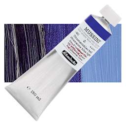 Schmincke Mussini Oil Color - Ultramarine Blue Light, 150 ml tube and swatch