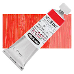 Schmincke Mussini Oil Color - Vermilion Red Tone, 35 ml tube and swatch