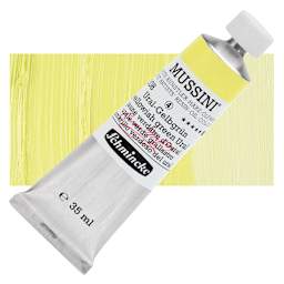 Schmincke Mussini Oil Color - Yellowish Green Ural, 35 ml tube and swatch