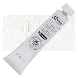 Schmincke Norma Professional Oil Paint - Titanium White, 120 ml, Tube and swatch