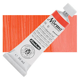 Schmincke Norma Professional Oil Paint - Vermilion Red Light, 35 ml, Tube and swatch