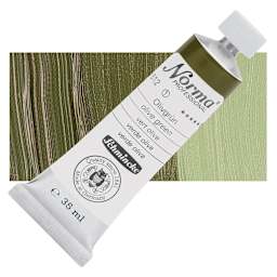 Schmincke Norma Professional Oil Paint - Olive Green, 35 ml, Tube and swatch