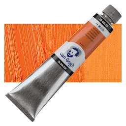 Van Gogh Oil Paint - Azo Orange, 200 ml tube and swatch