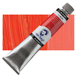 Van Gogh Oil Paint - Azo Red Medium, 200 ml tube and swatch