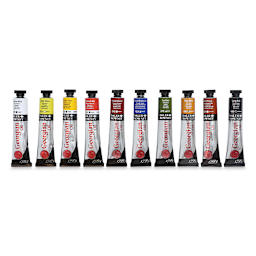 Daler-Rowney Georgian Oil Paint Sets - Component tubes of Introduction Set of 10 shown upright