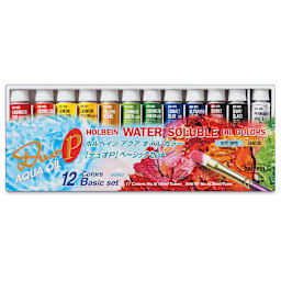 Holbein Duo Aqua Water Soluble Oils - Basic, Set of 12 colors, 15 ml tubes