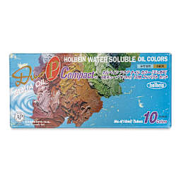 Holbein Duo Aqua Water Soluble Oils - Compact Set, Set of 10 colors, 10 ml, Tubes (Front of packaging)