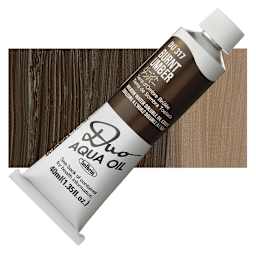 Holbein Duo Aqua Water Soluble Oil - Burnt Umber, 40 ml tube and swatch