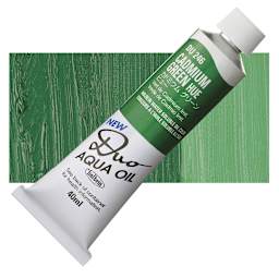 Holbein Duo Aqua Water Soluble Oil - Cadmium Green Hue, 40 ml tube and swatch