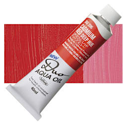 Holbein Duo Aqua Water Soluble Oil - Cadmium Red Deep Hue, 40 ml tube and swatch