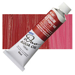Holbein Duo Aqua Water Soluble Oil - Cadmium Red Purple Hue, 40 ml tube and swatch