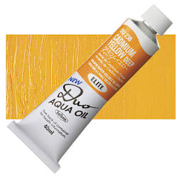 Holbein Duo Aqua Water Soluble Oil - Cadmium Yellow Deep, 40 ml tube and swatch