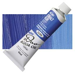 Holbein Duo Aqua Water Soluble Oil - Cobalt Blue, 40 ml tube and swatch