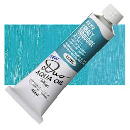 Holbein Duo Aqua Water Soluble Oil - Cobalt Turquoise, 40 ml tube and swatch