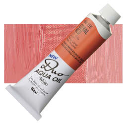 Holbein Duo Aqua Water Soluble Oil - Coral Red, 40 ml tube and swatch