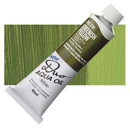 Holbein Duo Aqua Water Soluble Oil - Greenish Yellow, 40 ml tube and swatch