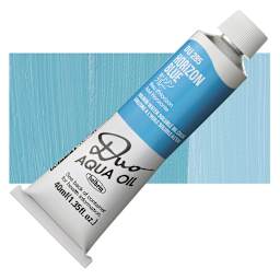 Holbein Duo Aqua Water Soluble Oil - Horizon Blue, 40 ml tube and swatch