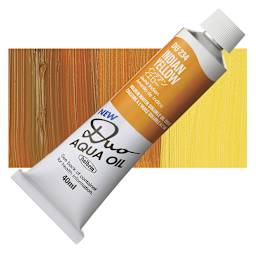 Holbein Duo Aqua Water Soluble Oil - Indian Yellow, 40 ml tube and swatch