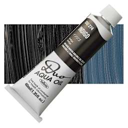 Holbein Duo Aqua Water Soluble Oil - Indigo, 40 ml tube and swatch