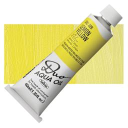 Holbein Duo Aqua Water Soluble Oil - Lemon Yellow, 40 ml tube and swatch