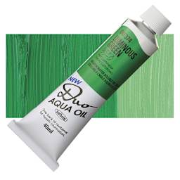 Holbein Duo Aqua Water Soluble Oil - Luminous Green, 40 ml tube and swatch
