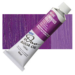 Holbein Duo Aqua Water Soluble Oil - Luminuous Violet, 40 ml tube and swatch
