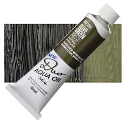 Holbein Duo Aqua Water Soluble Oil - Olive Green, 40 ml tube and swatch