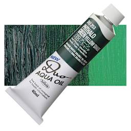 Holbein Duo Aqua Water Soluble Oil - Phthalo Green Yellow Shade, 40 ml tube and swatch