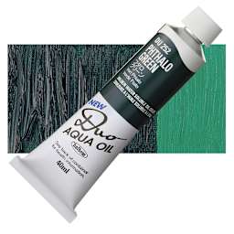 Holbein Duo Aqua Water Soluble Oil - Phthalo Green, 40 ml tube and swatch