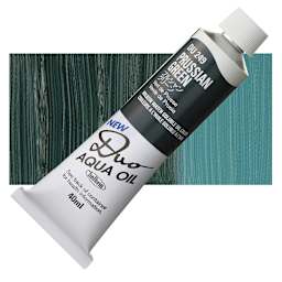 Holbein Duo Aqua Water Soluble Oil - Prussian Green, 40 ml tube and swatch