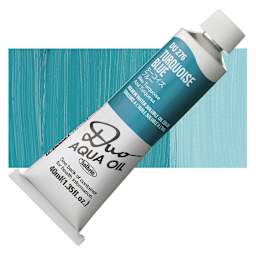 Holbein Duo Aqua Water Soluble Oil - Turquoise Blue, 40 ml tube and swatch