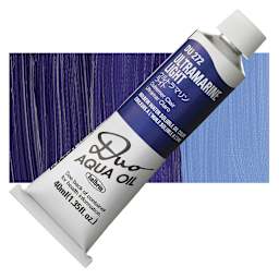 Holbein Duo Aqua Water Soluble Oil - Ultramarine Light, 40 ml tube and swatch