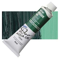 Holbein Duo Aqua Water Soluble Oil - Viridian Hue, 40 ml tube and swatch