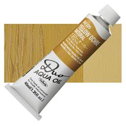 Holbein Duo Aqua Water Soluble Oil - Yellow Ochre Natural, 40 ml tube and swatch
