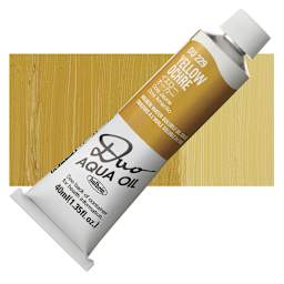 Holbein Duo Aqua Water Soluble Oil - Yellow Ochre, 40 ml tube and swatch