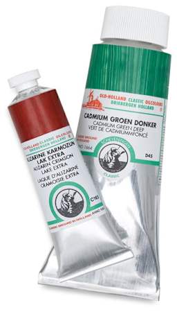 Old Holland Classic Oil Paints and Set - Red 40 ml and Green 125 ml tubes shown for comparison