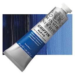 Winsor & Newton Griffin Alkyd - French Ultramarine, 37 ml tube and swatch
