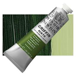 Winsor & Newton Griffin Alkyd - Permanent Sap Green, 37 ml tube and swatch