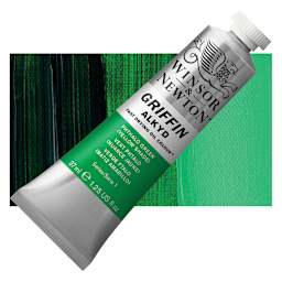 Winsor & Newton Griffin Alkyd - Phthalo Green Yellow Shade, 37 ml tube and swatch