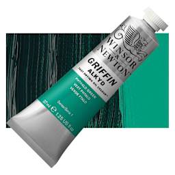 Winsor & Newton Griffin Alkyd - Phthalo Green, 37 ml tube and swatch