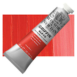 Winsor & Newton Griffin Alkyd - Winsor Red, 37 ml tube and swatch