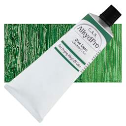 CAS AlkydPro Fast-Drying Alkyd Oil Color - Olive Green, 120 ml tube and swatch