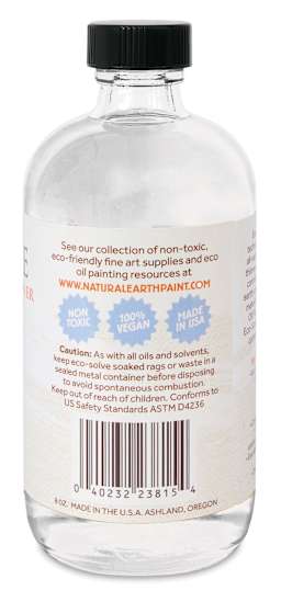 Natural Earth Paint Eco-Solve Paint Thinner - 8 oz, Glass Bottle, side